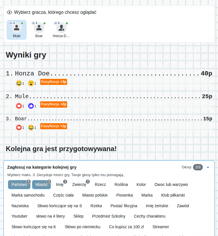 Koniec gry z perspektywy widza: wyniki i głosowanie nad kategoriami następnej gry