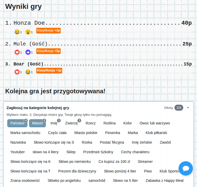 Wyniki gry
