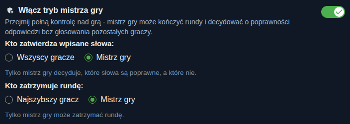 Ustawienie: tryb gospodarza gry