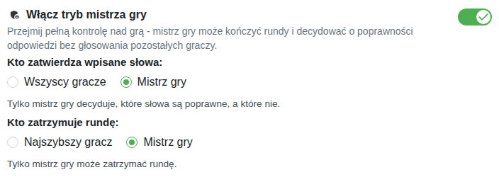Ustawienie: tryb gospodarza gry