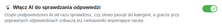 Ustawienie: sprawdzanie odpowiedzi przez AI